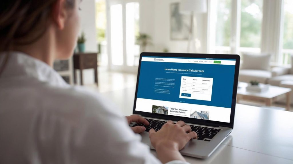 Instant Home Insurance Quote - No Personal Info Required laptop displaying instant home insurance quote calculator without requiring personal information or login